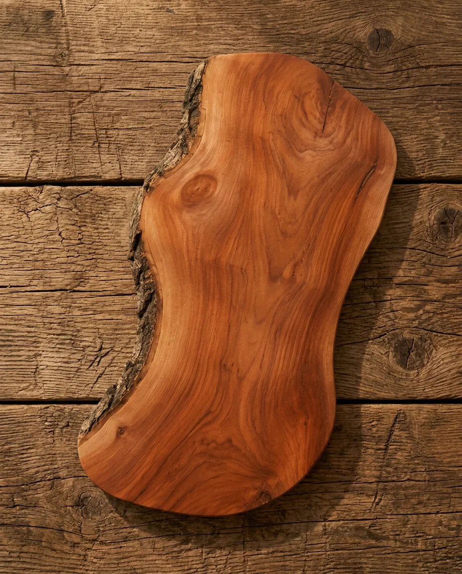 Cherry board with natural bark edge
