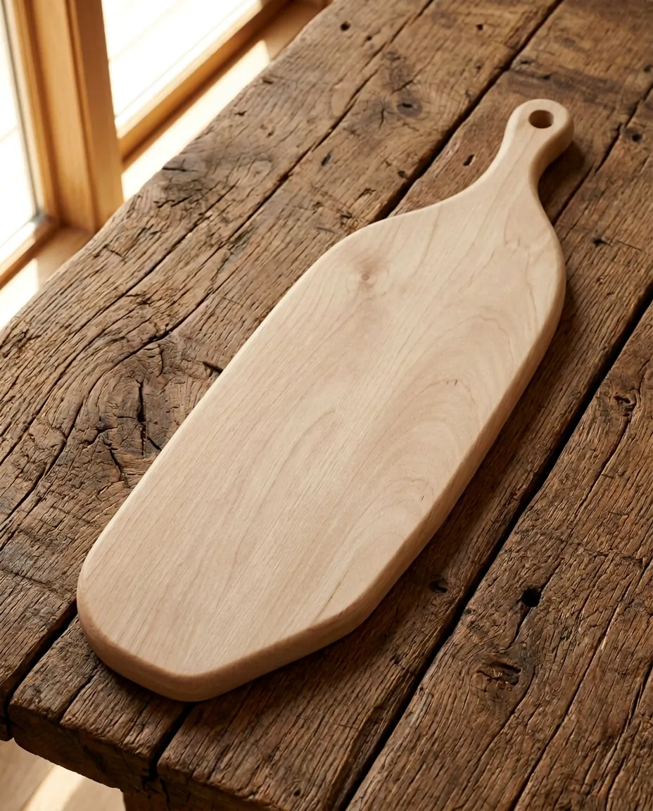 Long maple bread board with a handle