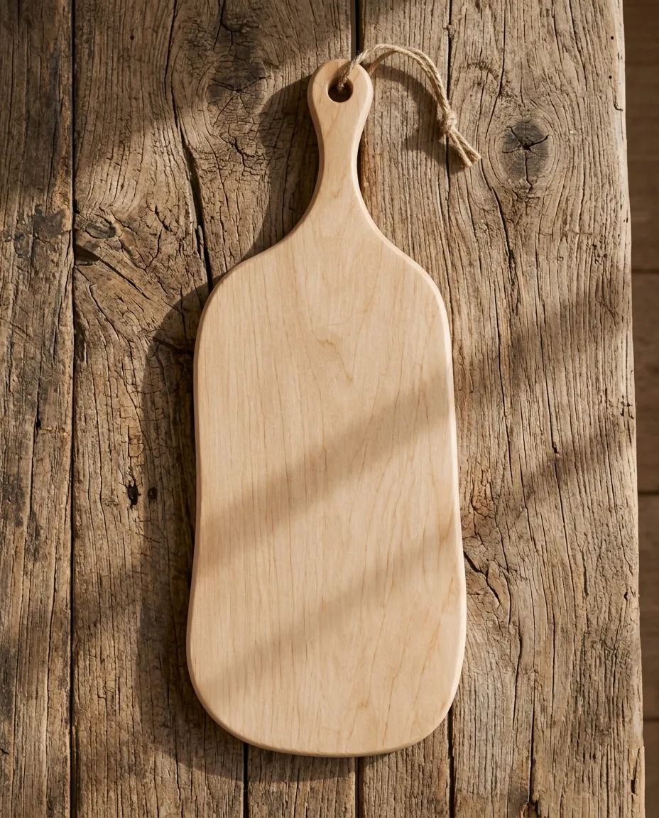 Paddle-shaped maple serving board