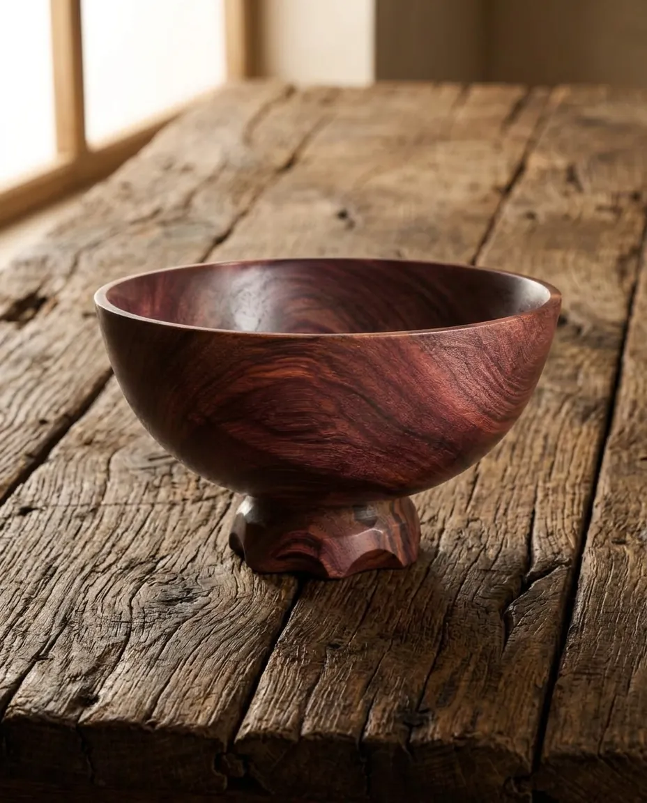 Footed plum wood bowl