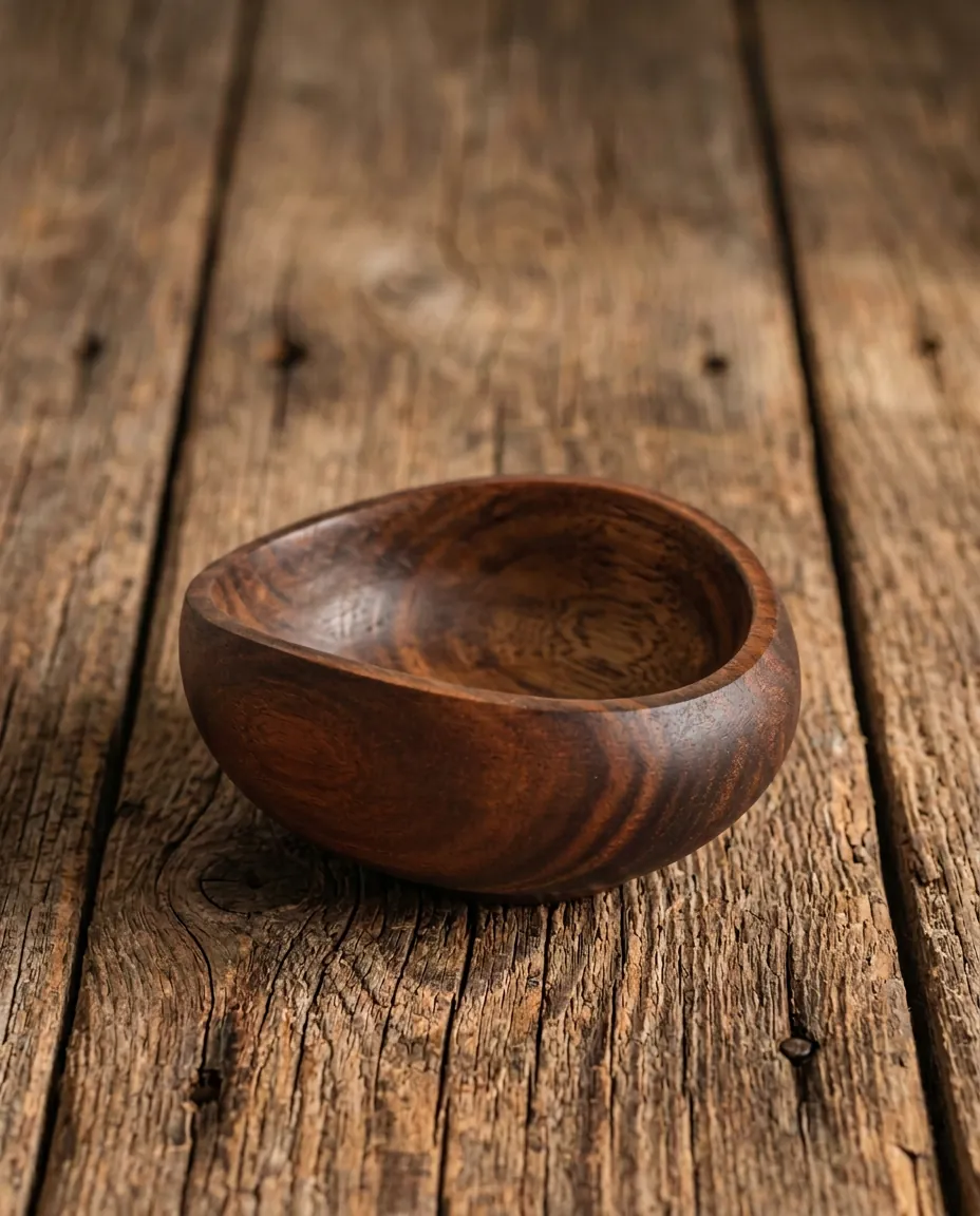 Small walnut snack bowl with almonds