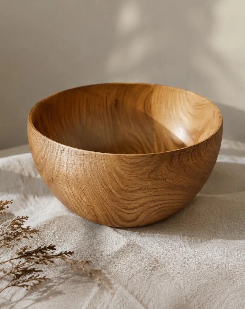 Hand-turned oak bowl with visible grain