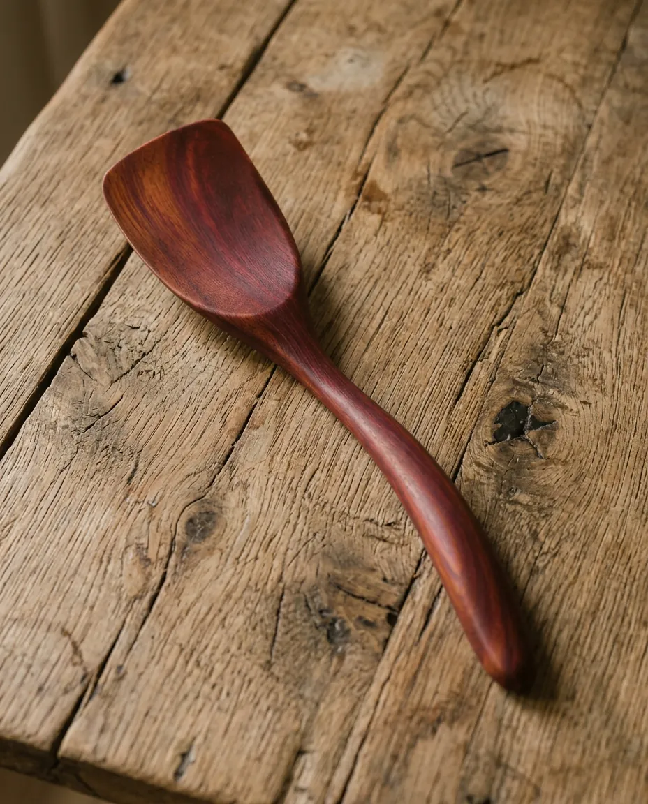 Curved plum wood spatula following the grain
