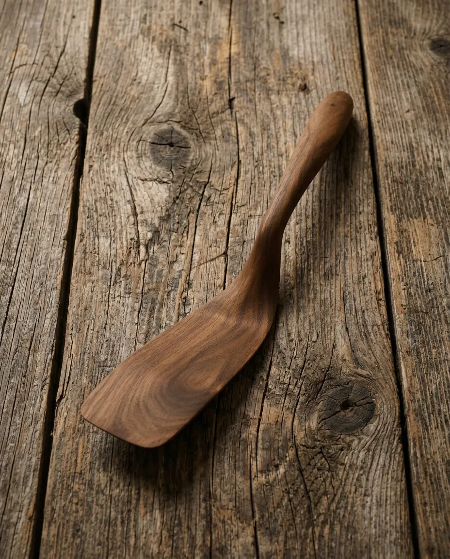 Offset walnut spatula with a bent handle