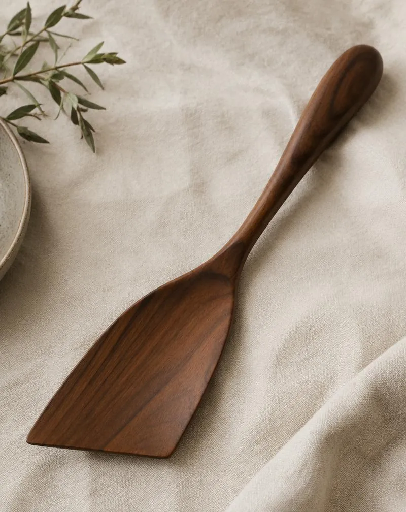 Angled walnut pan-edge spatula