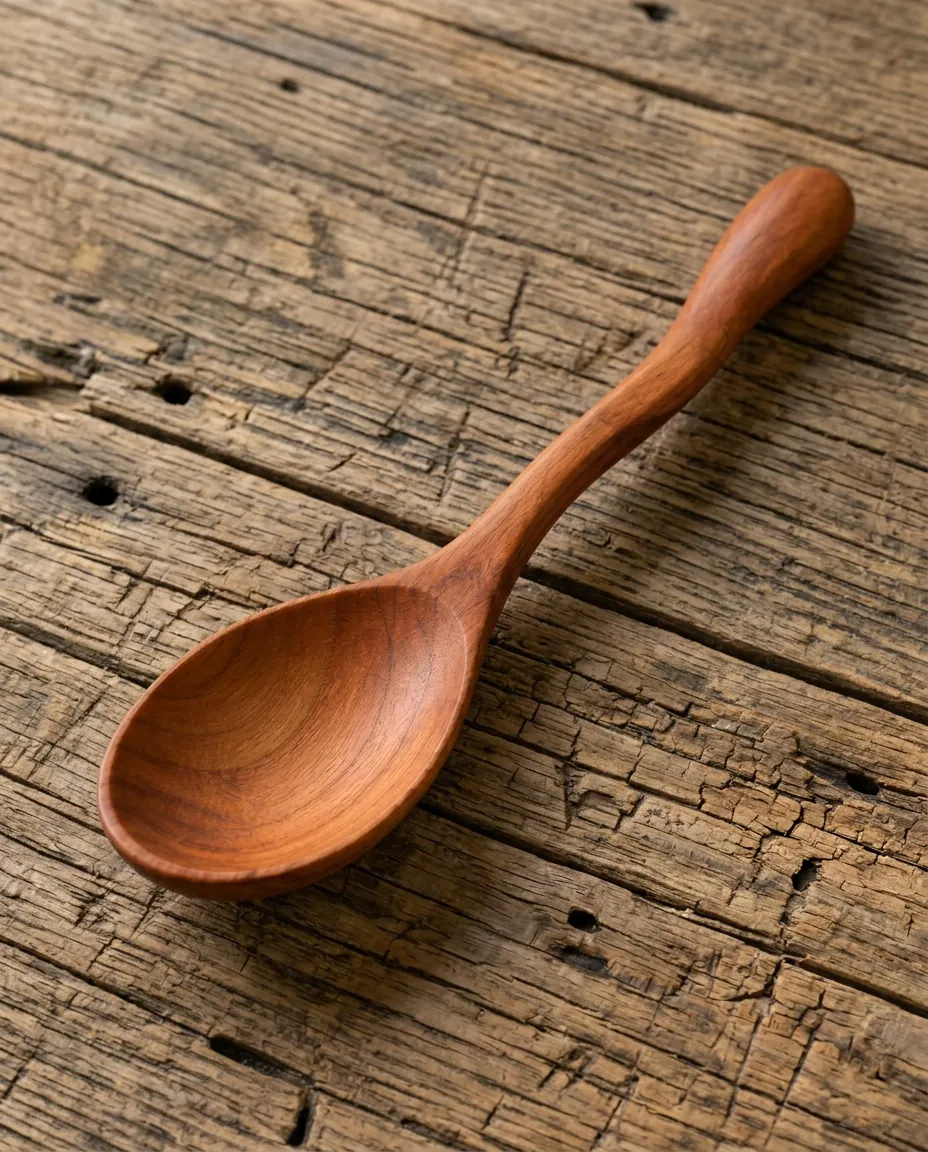 Hand-carved cherry spoon with a natural crook in the handle