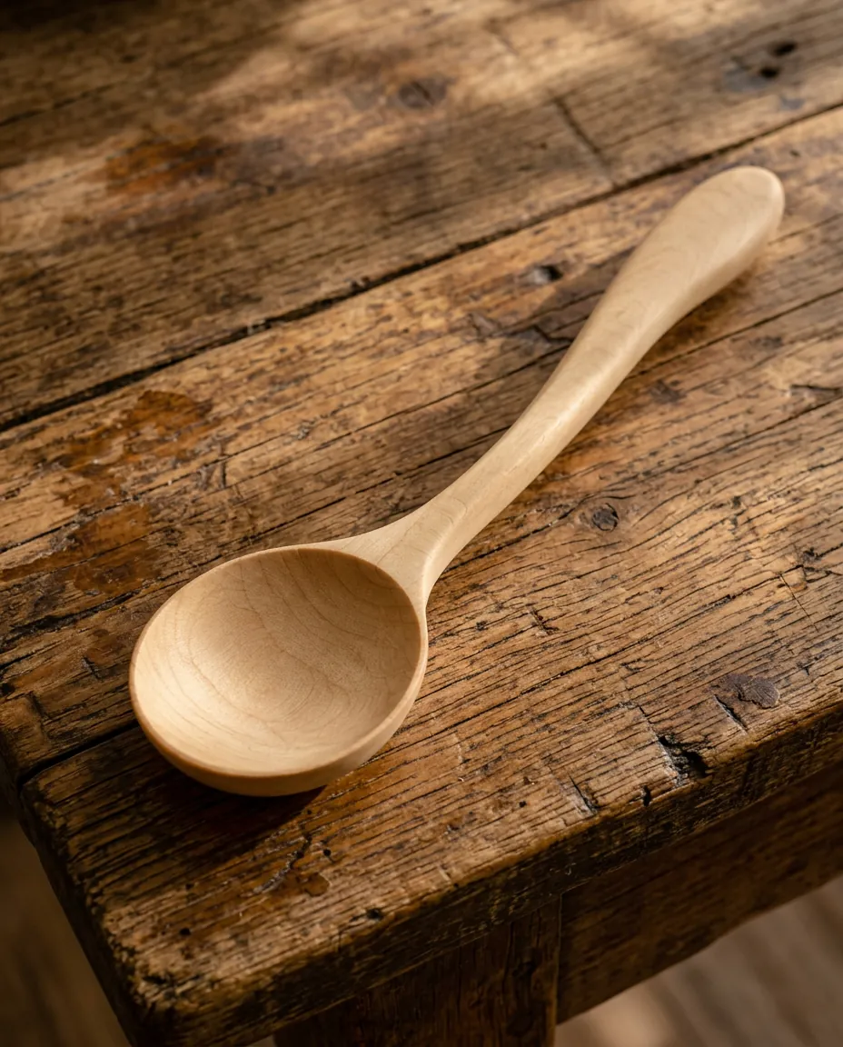 Maple porridge spoon with round bowl