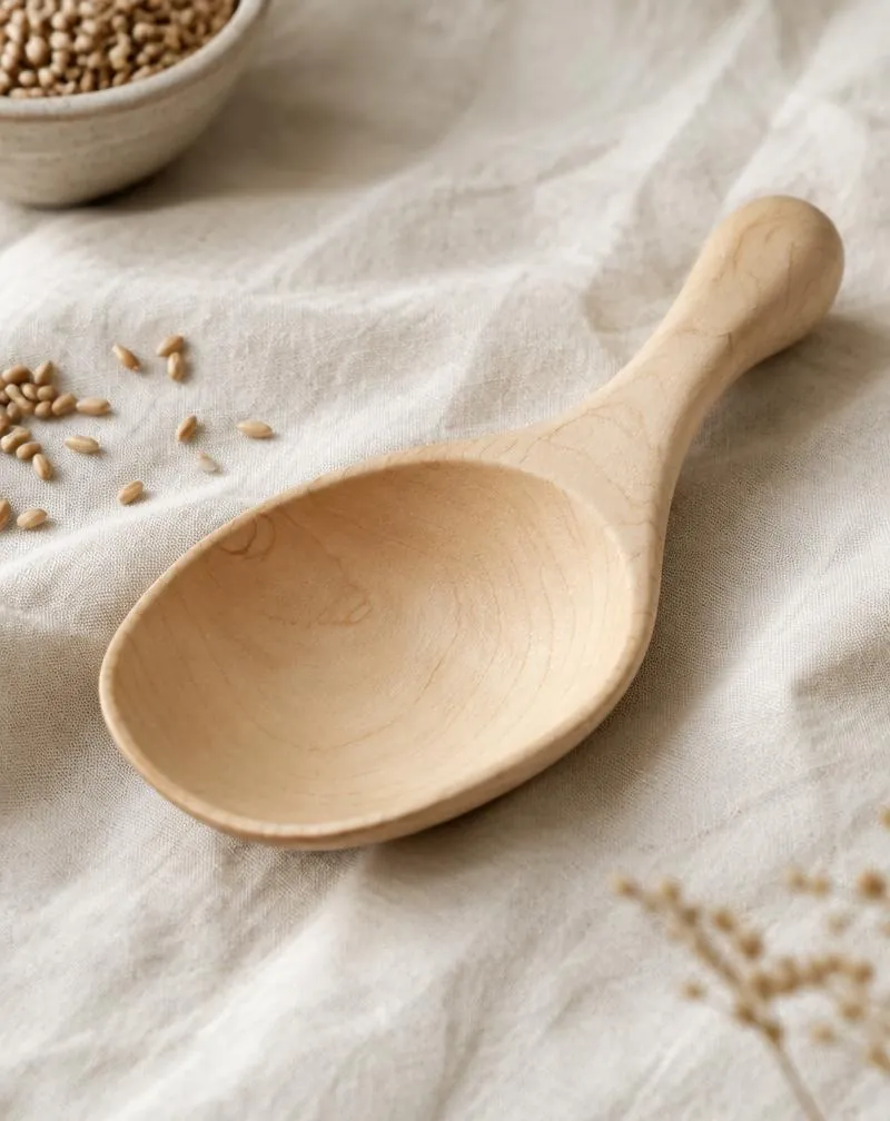 Wide shallow maple scoop spoon