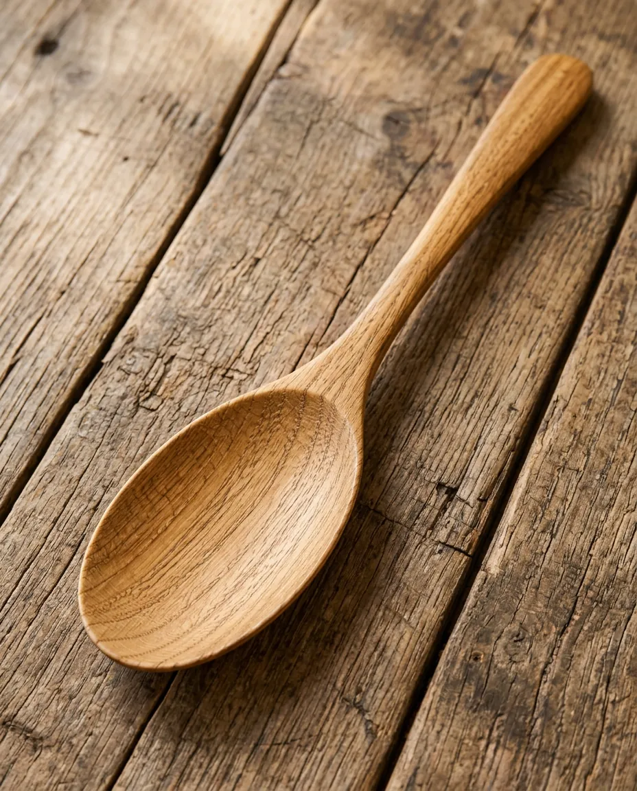 Long-handled oak serving spoon